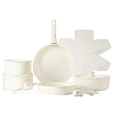 Produktbild von Topfsets Pfannenset 17-Teilig Antihaft Keramik Kochgeschirr-Set mit Abnehmbaren Griffen,Tiefe Bratpfanne 26cm,Topf 18/20cm,Für alle Herdarten,Ofenfest