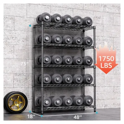 Produktbild von Stahl-Aufbewahrungsregal, 5-stöckig, Drahtregal für Zuhause, Küche, Büro, Garage, maximale Tragkraft 794,5 kg, Schwarz, 45 cm T x 120 cm B x 183,8 cm H