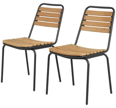Productafbeelding van Outsunny tuinstoelen, set van 2, weerbestendig, stapelbaar, gemaakt van staal en hout, natuurlijke houtkleur