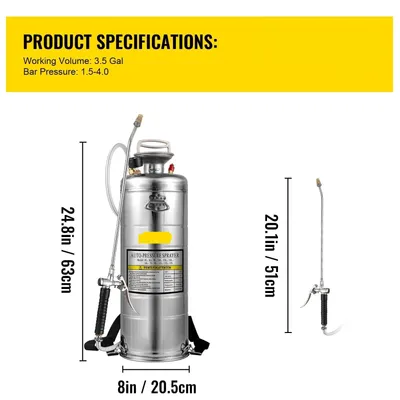 Immagine prodotto di Spruzzatore per giardino in acciaio inossidabile - Spruzzatore a zaino - Spruzzatore per erbacce - Spruzzatore - Spruzzatore a pressione - 12 litri - Pompa manuale