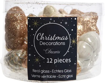 Produktbild von Christbaumschmuck Figuren Mix Glas 4cm 12er Set - Perle / Karamelbraun