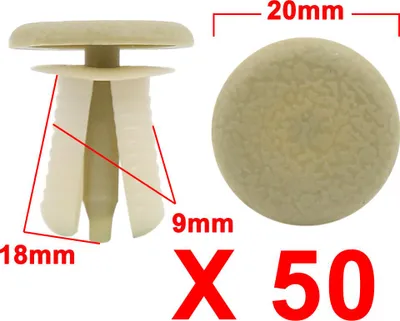 Image de 50pcs 9mm Trou blanc beige Aile voiture Pousser dans Rivet plastique type agrafe fixation