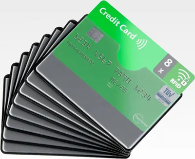Produktbild von 8X e RFID Blocker Schutzhülle - Schutz gegen Datendiebstahl - NFC Schutzhüllen - Kartenhülle für Kreditkarten und EC-Karten, Hülle aus Hartplastik für Bankkarten