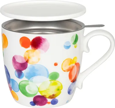 Produktbild von KÖNITZ 115S572708 Becher Colourful Cast Bubbles 425 ml mit Sieb und Deckel, Bone China Porzellan