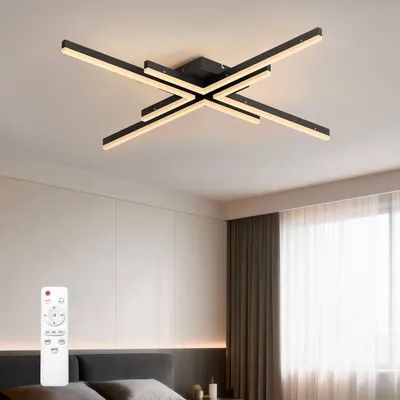 Produktbild von doporro LED Deckenleuchte 48W, Deckenlampe Wohnzimmer 79,5cm, Modern Wohnzimmerlampe Küchenlampe für Wohnzimmer und Küche, Sandschwarz, Alivetta25039
