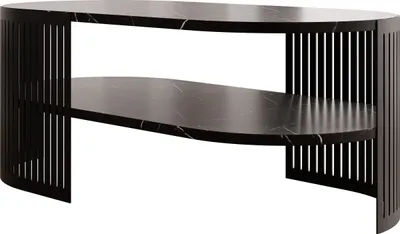 Produktbild von MIRJAN24 Couchtisch Fikoli Oval II, Wohnzimmer Kaffeetisch, Gestell aus Stahl (Farbe: Schwarz / Black Pietra Grigia)