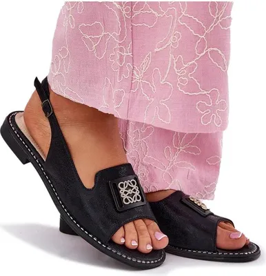 Produktbild von Elegante Damen Sandalen Mit Flachem Absatz Und Dekoration S.Barski KV51-082 Schwarz 36