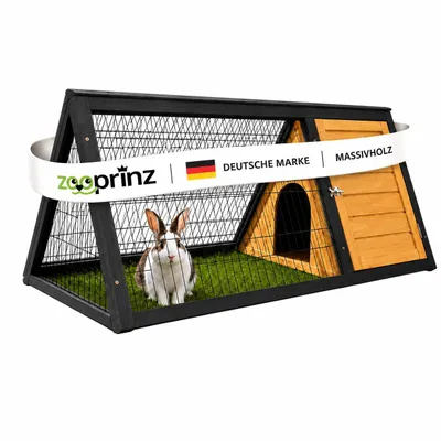 Produktbild von Hasenstall Kaninchenstall Dreieck Moritz 096 | 115 x 56,5 x 48 cm | Massivholz Kiefer | Winterfest & Wetterfest | Freilaufgehege Braun-Grau
