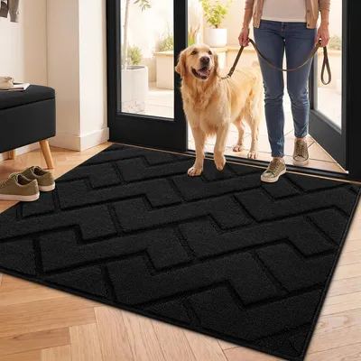 Image de Paillasson intérieur/extérieur, 80x100 cm, tapis anti-saleté, antidérapant, lavable, noir