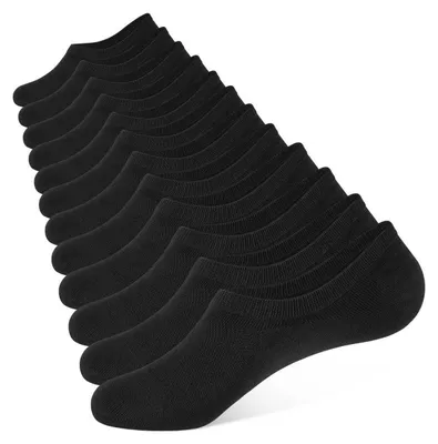 Productafbeelding van 6 paar onzichtbare sneakersokken voor heren en dames, met antislip hiel, ademend, maat 39-42, zwart