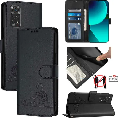 Image de Etui en cuir pour Xiaomi Redmi Note 11s / Note 11 4G / Note 12S 4G, étui en cuir pour Xiaomi Redmi Note 11s / Note 11 4G / Note 12S 4G, étui en cuir avec fonction stand et portefeuille noir
