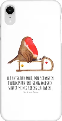 Produktbild von Mr. & Mrs. Panda Iphone XR Handyhülle Rotkehlchen Schlitten - Weiß - Geschenk, Vogel, Weihnachten, Premium Kunststoff, Handy Case