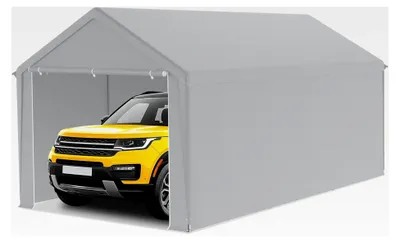 Produktbild von Garagenzelt 3x6 m – Carport Zeltgarage, Lagerzelt & Weidezelt mit PE Plane – Dachverstärkung, abnehmbare Seitenwände, Bodenrahmen – robuster Unterstand für Auto, SUV, LKW (Grau)