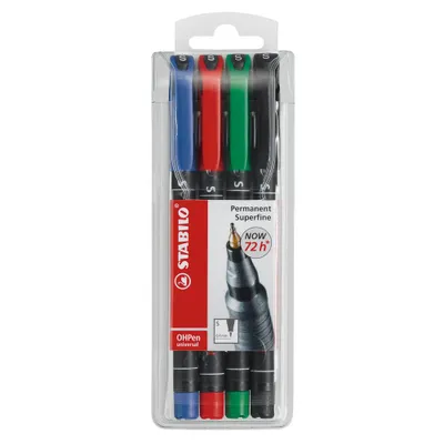 Produktbild von Folienstift - STABILO OHPen universal - permanent superfein - 4er Pack - grün, rot, blau, schwarz