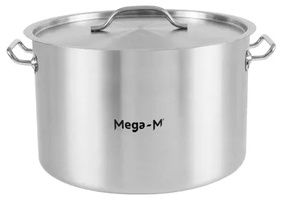 Zdjęcie produktu dla Garnek gastronomiczny średni ze stali nierdzewnej z pokrywką Mega-M Standard 44l 45x28 cm
