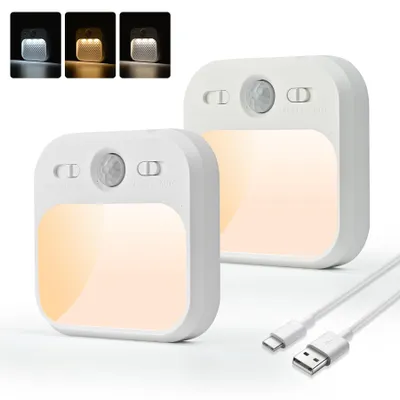 Obrázok produktu pre Nočné lampičky s detektorom pohybu – 2 kusy, LED, nabíjateľné cez USB-C