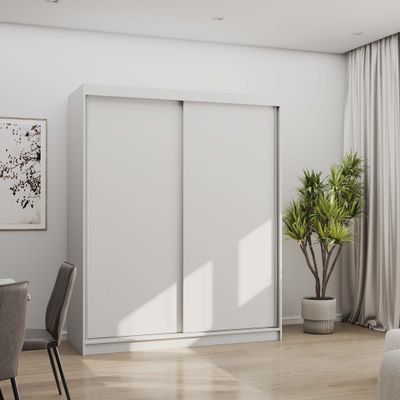 Schwebetürenschrank Kleiderschrank Schrank Schiebetürenschrank 160 cm Weiß/Weiß ohne Spiegel Bono 04