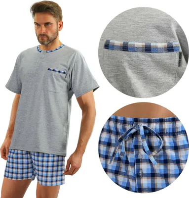 Produktbild von Sesto Senso Schlafanzug Herren Pyjama Baumwolle Kurzarm + Pyjamahose Nachtanzug - JASIEK - GRAU - XL