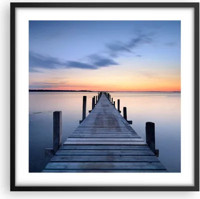 Produktbild von Gerahmtes Poster - Schwarzer Rahmen - Sonnenuntergang See Wasser Brücke - 50x50 cm - Wand Bild - Wanddeko - Wandbilder - Wandposter - Bilderrahmen - Bilder - Kunstdruck - Wandbild - P2BAC50x50-2508