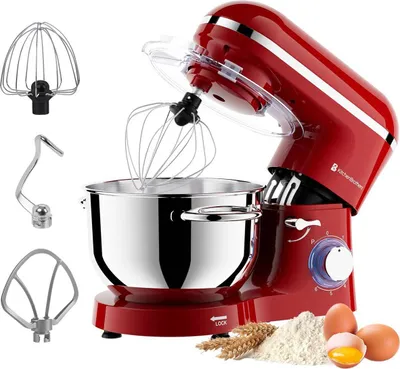 Produktbild von KitchenBrothers Küchenmaschine 2000W Rot - 6,2L Rührschüssel - Mixer
