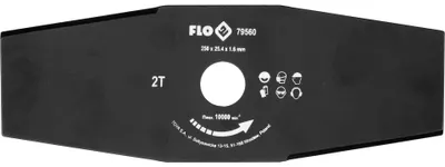 Produktbild von Flo Dickichtmesser für Motorsense, Durchmesser: 255 mm (25,5 cm), Aufnahme: 25,4 mm, 2-armig, aus massivem Kohlenstoffstahl, stabil scharf langlebig, Freischneider Grasmesser Trimmer Zweizahnmesser