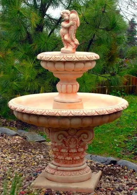 Obrázok produktu pre Casa Padrino Secesná záhradná fontána chlapec so zlatou rybkou Béžová / červená Ø 114 x V. 171 cm - Záhradná dekorácia fontána - Fontána
