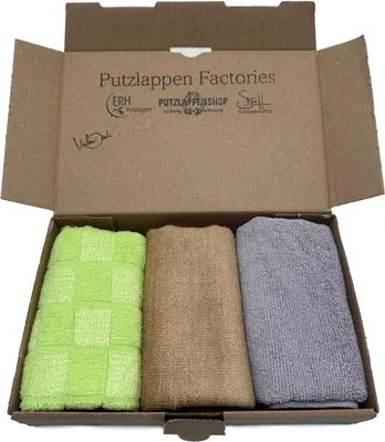 Produktbild von 3er Set nachhaltige Putzlappen, 1x Bambus-Tuch, 1x Nauturfaser-Tuch und 1x Micorfaser-Recyclingtuchökologische Reinigungstücher ohne Microplastik