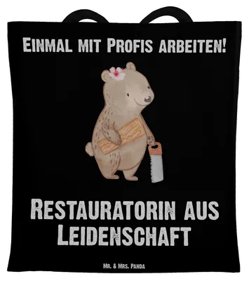 Produktbild von Mr. & Mrs. Panda Jutebeutel Restauratorin Leidenschaft - Schwarz - Geschenk, Beutel, dokumententasche, Schultasche, Jutetasche, Tasche, Laptoptasche