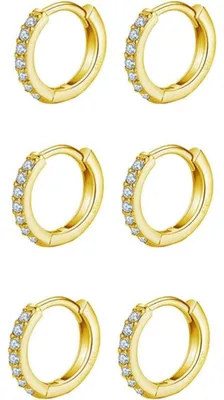 Image de 3 paires de créoles en argent 925 plaqué or, ornées de zircones, ensemble compact pour femmes, hommes et filles, hypoallergéniques, 8 mm