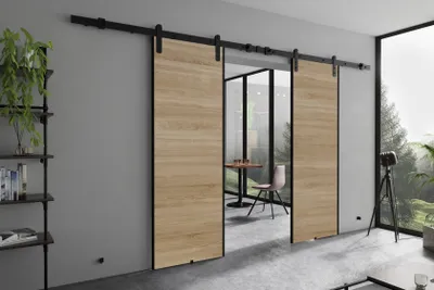 Produktbild von KIER FURNITURE AURA DUO – Schiebetür Komplettset – 152x205x1,6 cm - Sonoma-Eiche