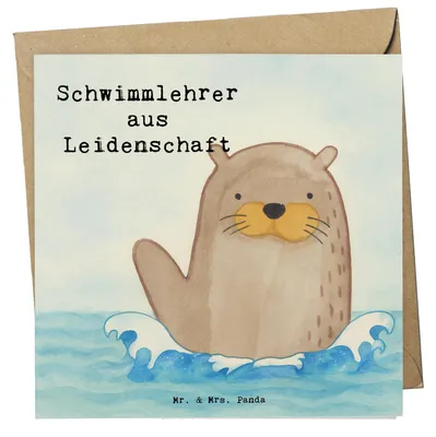 Produktbild von Mr. & Mrs. Panda Klappkarte Schwimmlehrer Leidenschaft Design - Weiß - Geschenk, Grußkarte, doppelkarte, Beruf, Schwimmkurs, anlasskarte, faltkarte, Schenken, Spruch