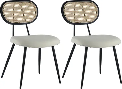 Image de Lot de 2 chaises en cannage et tissu boucle écru ELENA