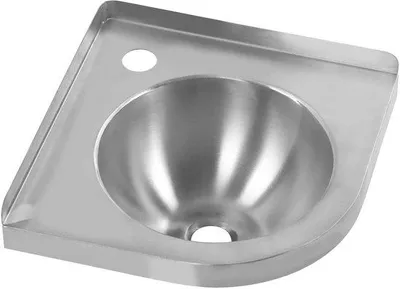 Produktbild von RVS Wandwastafel mit Wandmontage - kleine Drei-Eckige Einzelspüler - 36mm Wasserhahn - 41mm Abfluss - matt geborsteltes Finish