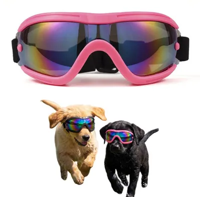 Image de INF Lunettes de protection pour chien UV400 - Monture TPU résistante aux chocs, nez rembourré, lentille réfléchissante, anti-vent avec sangle ajustable, rose