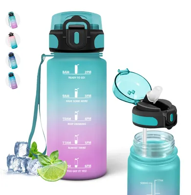 Immagine prodotto di Borraccia per bambini, capacità 500 ml, con cannuccia e indicatore del tempo, ideale per l'uso quotidiano