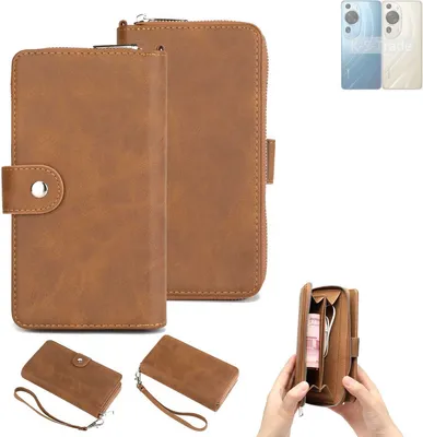 Produktbild von K-S-Trade Handyhülle Schutzhülle kompatibel mit Huawei P60 & Portemonnee Tasche Handytasche Case Etui Geldbörse Wallet braun (1x)
