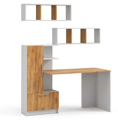Immagine prodotto di set scrivania Vicco Tomy Bianco/Rovere dorato 150 x 59 cm Set di 3 come 2 ripiani + scrivania, Model 59189