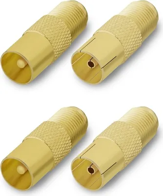 Produktbild von ARLI 4x TV Adapter Set – IEC 9,5 mm 2x Stecker + 2x Kupplung vergoldet auf F-Kupplung | Koaxial Konverter für SAT & TV