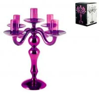 Immagine prodotto di H&H Candeliere A 5 Fiamme In Vetro, 26 Cm, Lilla