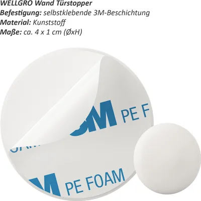Produktbild von WELLGRO Wand Türstopper - selbstklebend, ohne Bohren, Wandpuffer, Wandschutz, perfekter Schutz für Wand und Tür, Türpuffer, Menge wählbar, Stückzahl:48 Stück