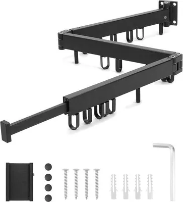 Obrázok produktu pre Skladací nástenný držiak 120 cm – ideálny na balkón, do kuchyne a kúpeľne – čierny
