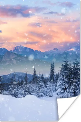 Produktbild von MuchoWow® Poster Schnee - Himmel - Wald - Winter 120x180 cm - Kunstposter