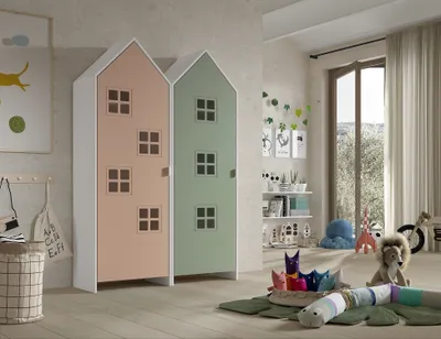 Produktbild von Kleiderschrank >CASAMI BRUGES< in Korpus Weiß / Front Pink u. Grün, MDF