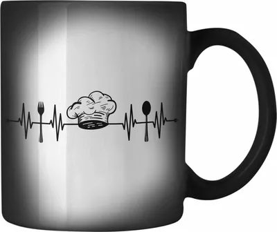 Produktbild von Trendation - Koch Farbwechsel Zauber-Tasse Geschenk Herzschlag Geschenkidee Köchin Männer Frauen (Schwarz)
