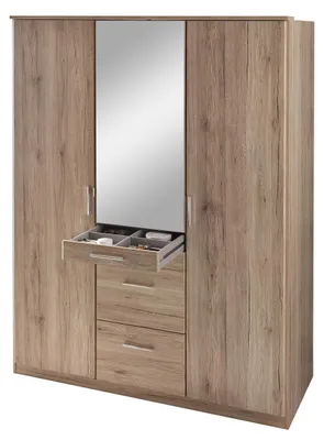 Image de CALICOSY - Armoire 3 portes dont 1 miroir, 4 tiroirs - L135 cm