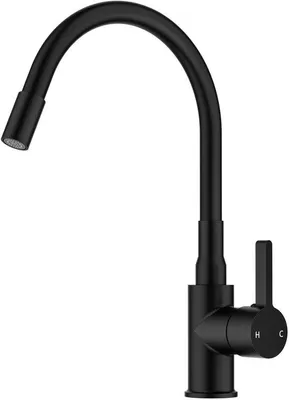Image de Mitigeur monocommande noir pivotant à 360°, en acier inoxydable