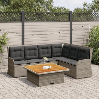 Produktbild von Möbel 5-tlg. Garten-Lounge-Set mit Kissen Grau Poly Rattan - Gartenmöbelgarnituren 3262616