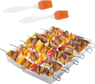 Produktbild von Famanu Grillspieße Set 6-teilig - Edelstahl mit Halter für 35 cm Spieße