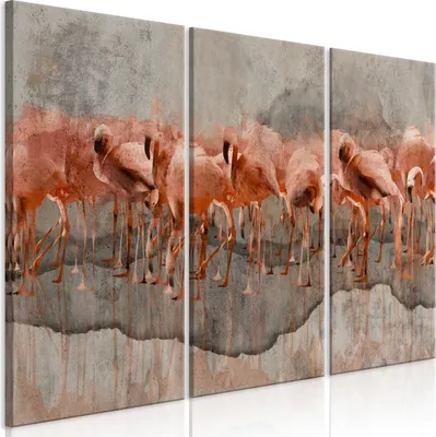 Produktbild von Italienischer Leinwand Leinwandbild - Flamingo Lake (3 Parts) 90x60 cm Tiere g-A-0349-b-e