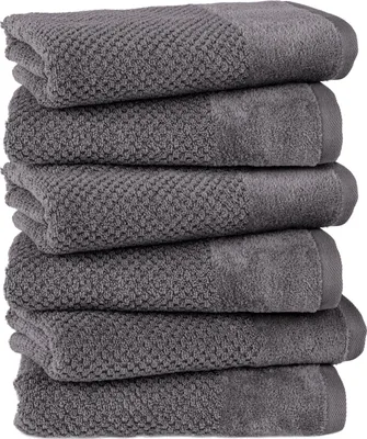 Produktbild von Pure Label 6-TLG Handtücher Set mit Aufhängeschlaufen aus Baumwolle, saugstark und weich | 6er Pack Handtücher 50x100 cm aus Baumwolle, Anthrazit